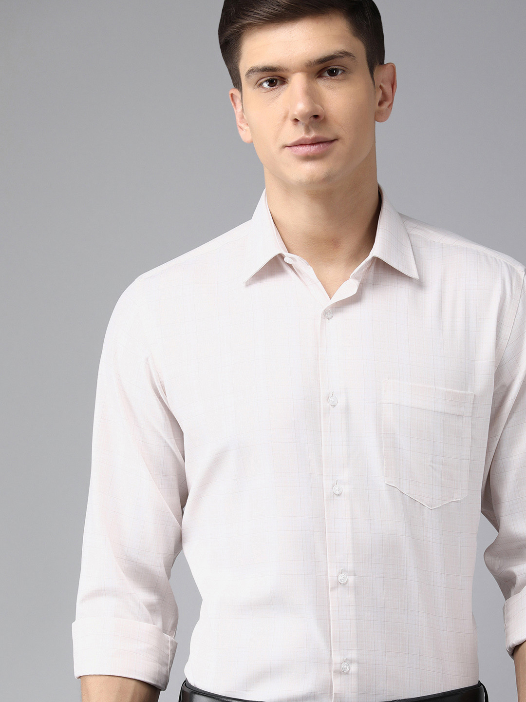 

Van Heusen Men Beige Custom Fit Checked Formal Pure Cotton Shirt