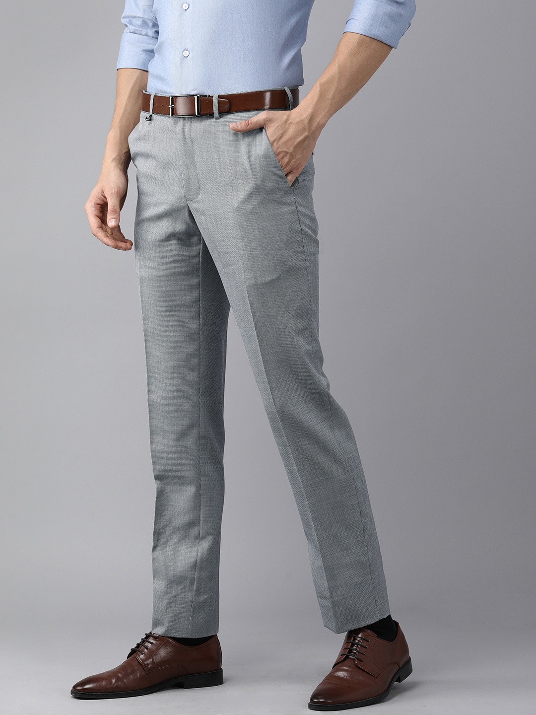 

Van Heusen Men Grey Textured Slim Fit Trousers