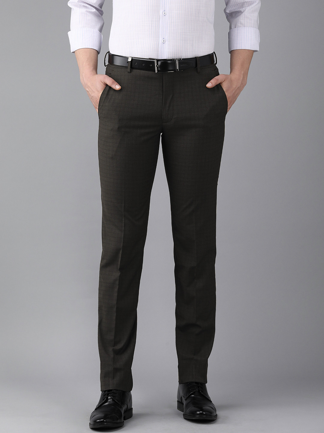 

Van Heusen Men Brown Checked Slim Fit Trousers