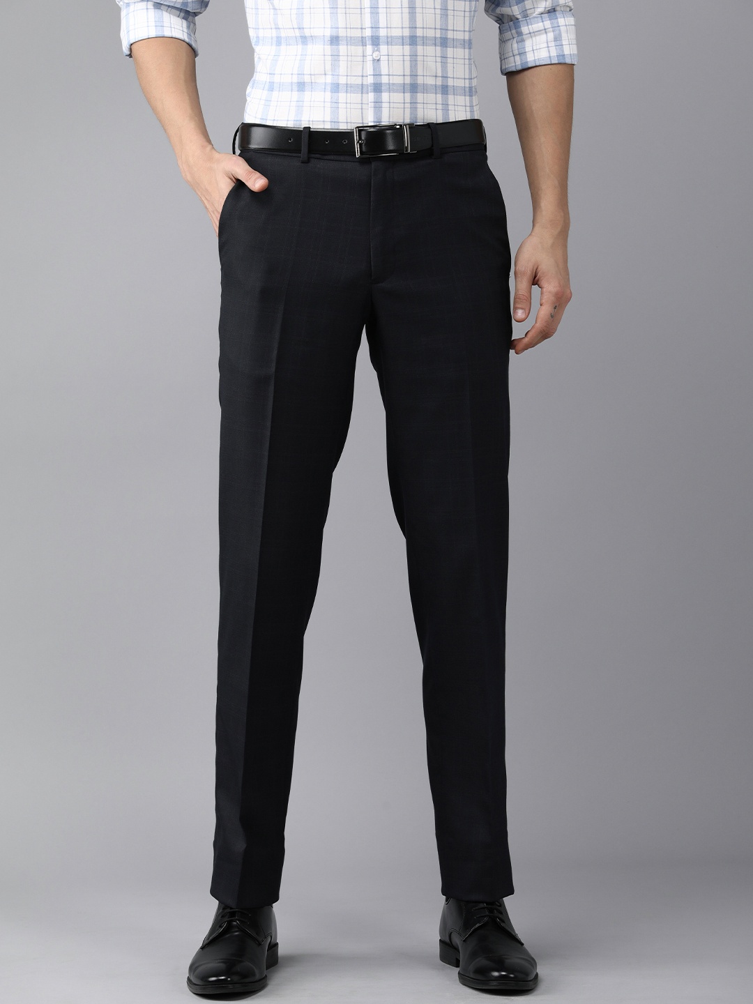 

Van Heusen Men Blue Checked Slim Fit Trousers