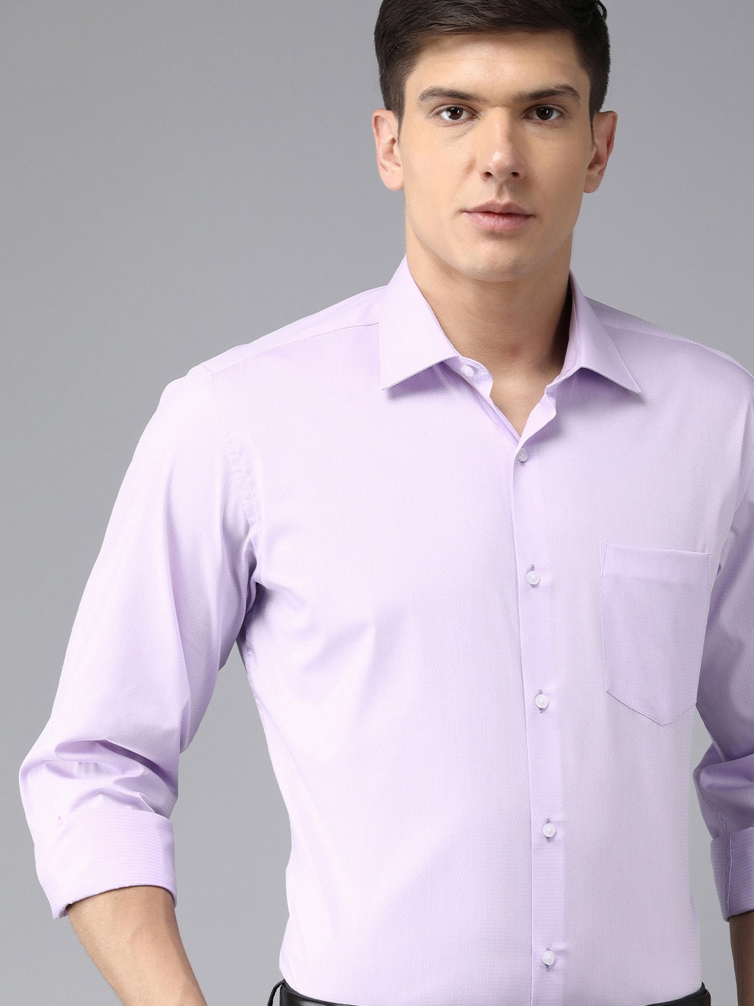 

Van Heusen Men Lavender Textured Custom Fit Pure Cotton Formal Shirt
