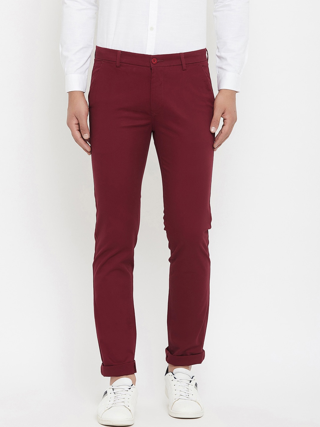 

Canary London Men Red Smart Slim Fit Wrinkle Free Chinos Trousers