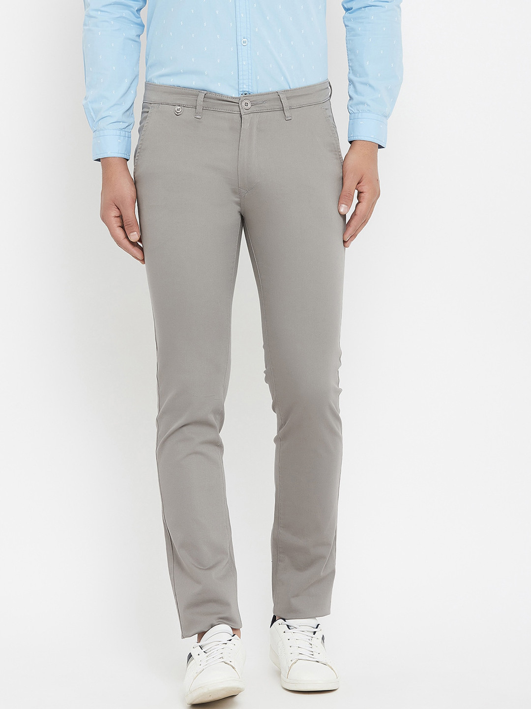 

Canary London Men Grey Smart Slim Fit Wrinkle Free Trousers