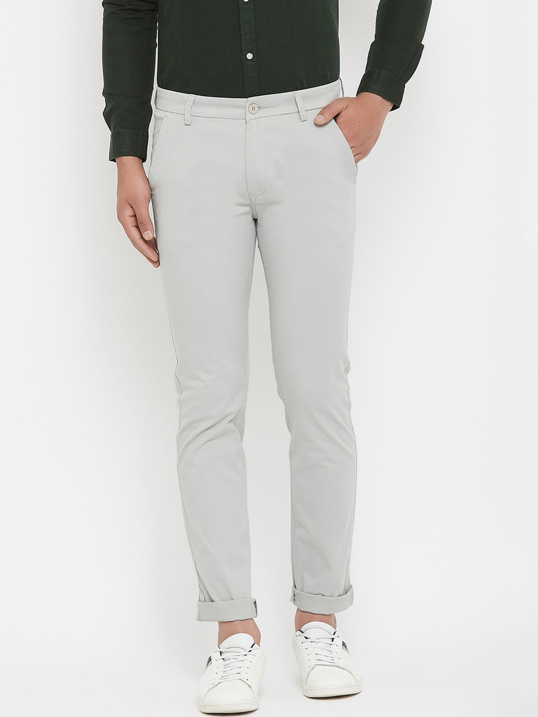 

Canary London Men Grey Smart Slim Fit Wrinkle Free Trousers