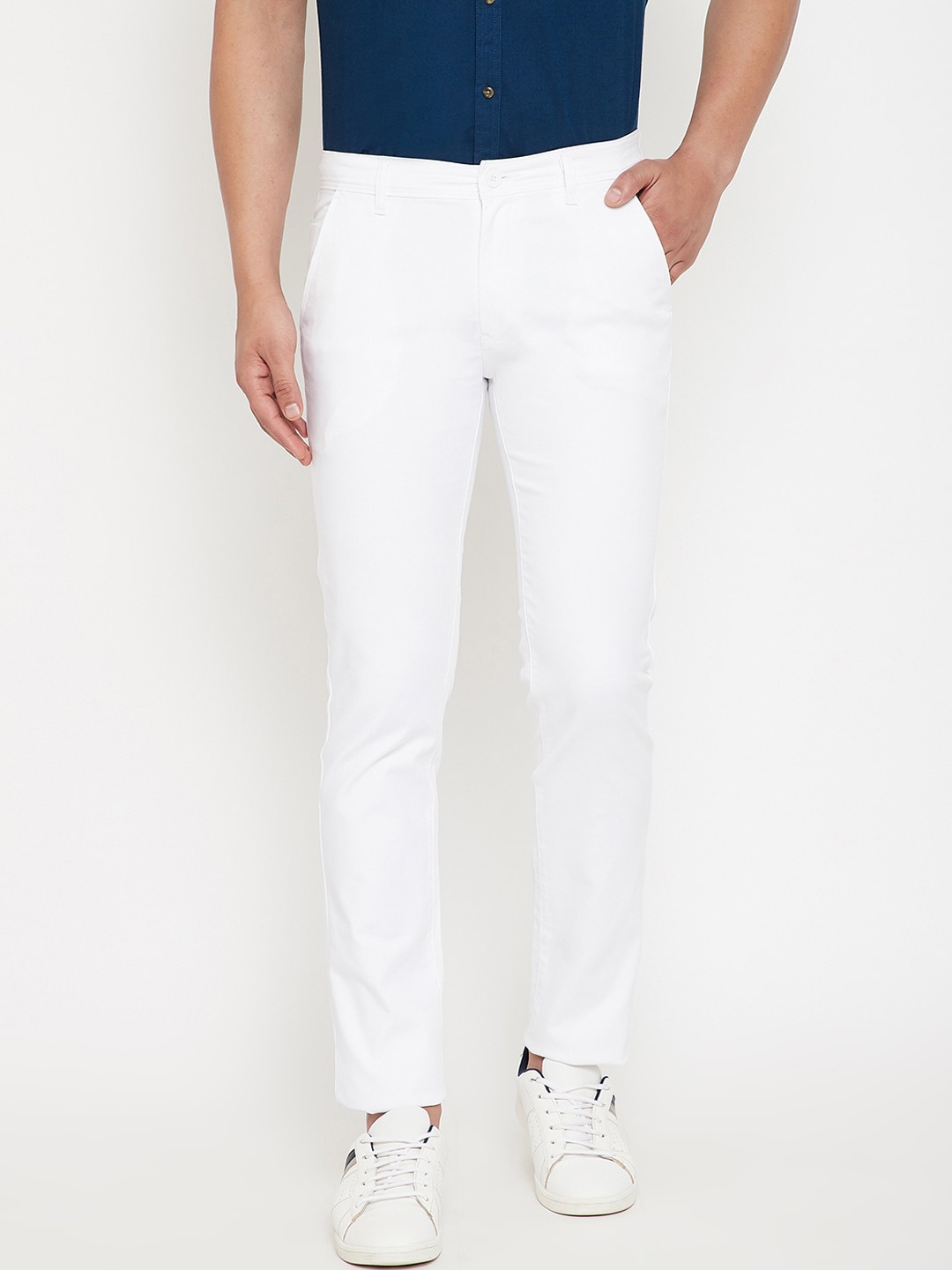 

Canary London Men White Solid Smart Slim Fit Wrinkle Free Trousers