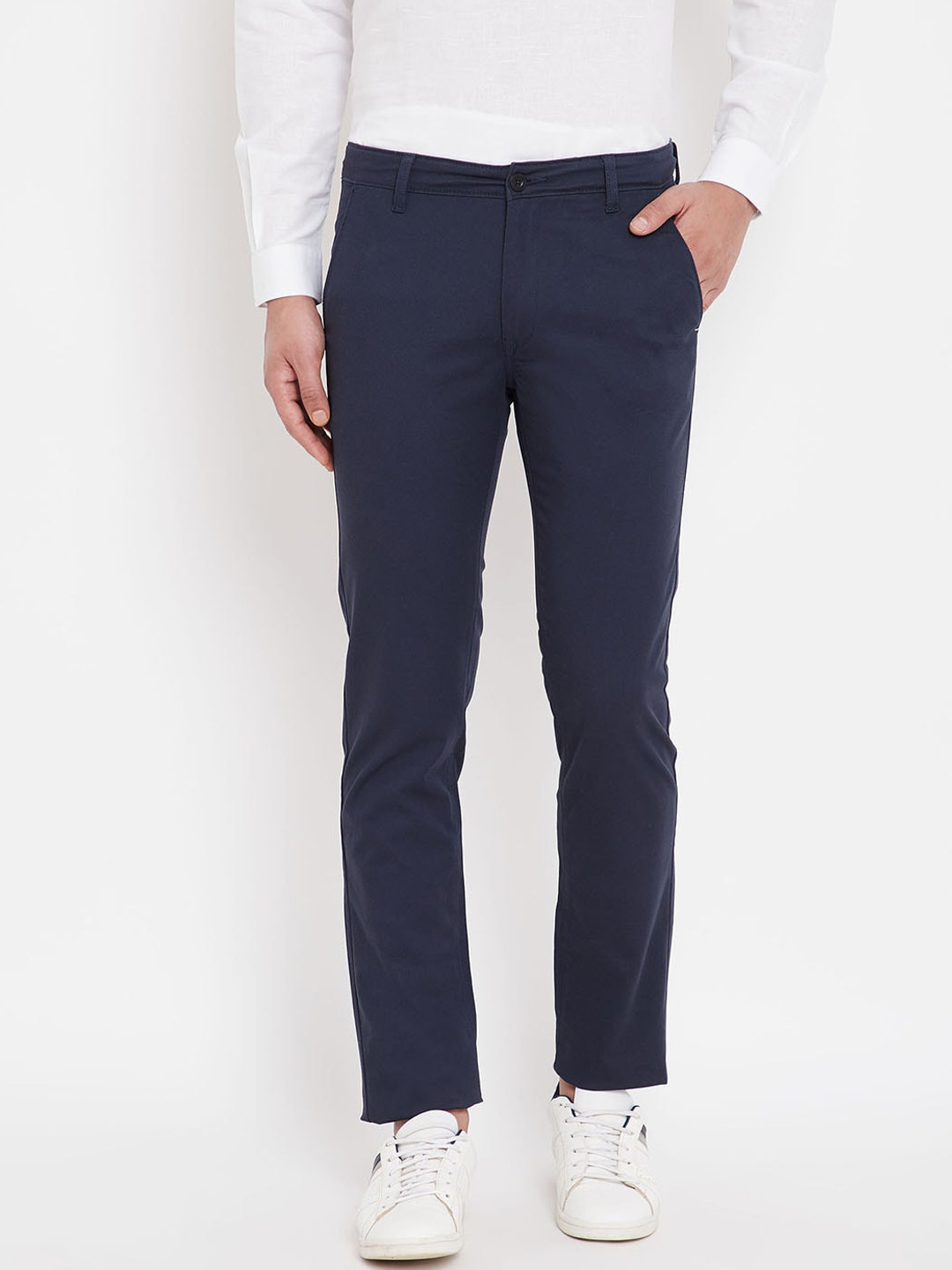 

Canary London Men Navy Blue Solid Smart Slim Fit Wrinkle Free Trousers