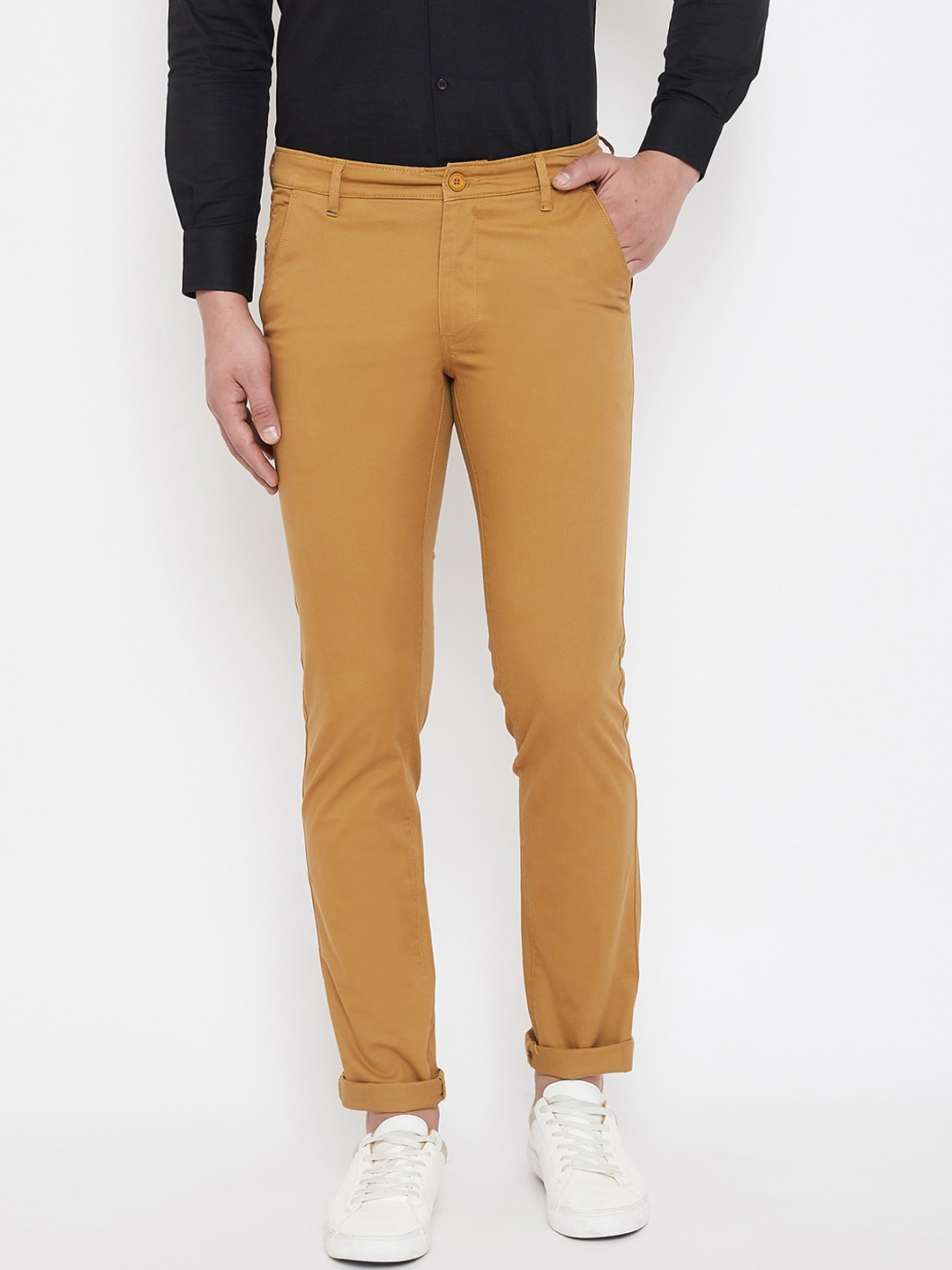 

Canary London Men Khaki Smart Slim Fit Wrinkle Free Chinos Trousers