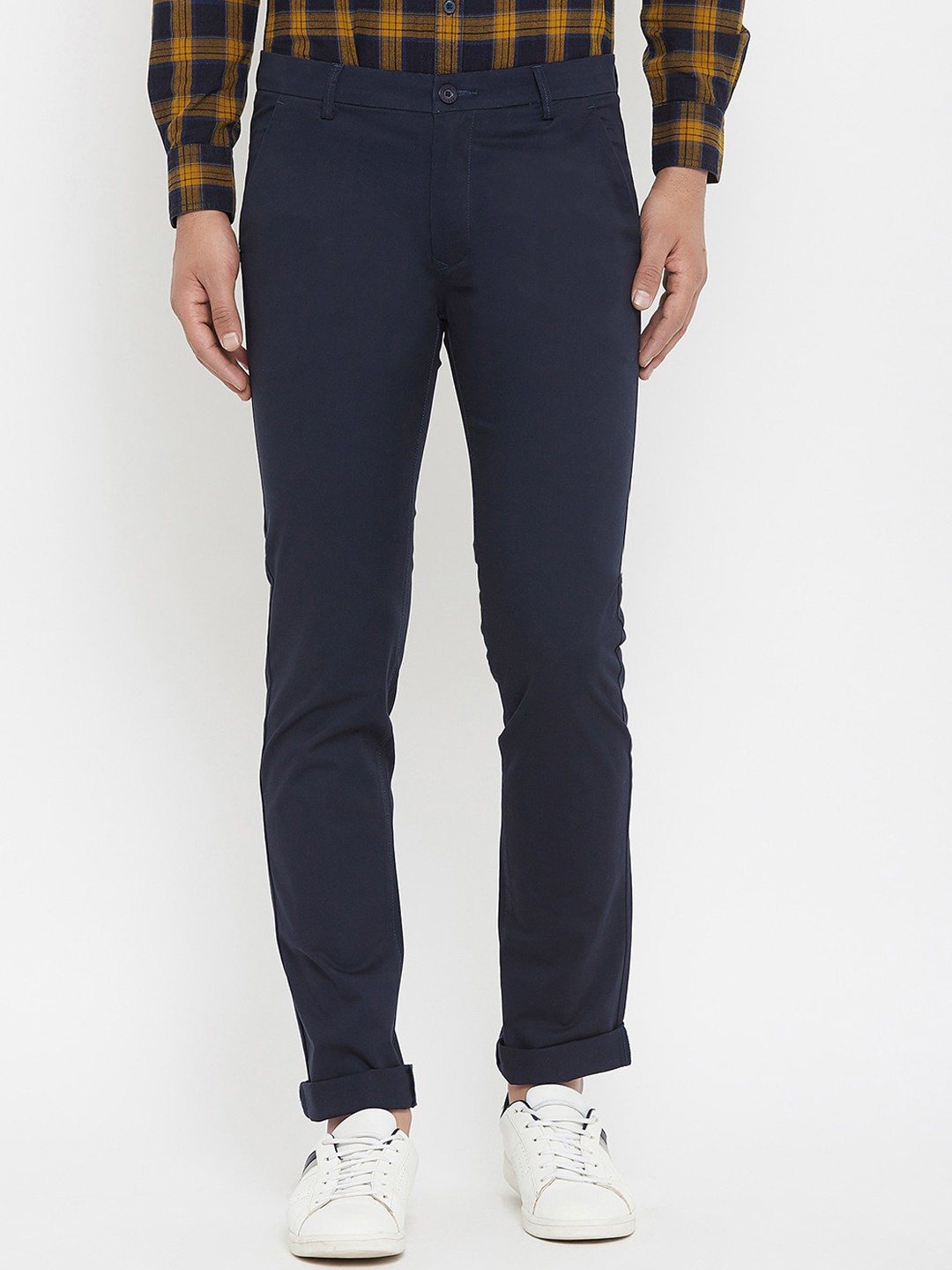

Canary London Men Navy Blue Smart Slim Fit Wrinkle Free Trousers