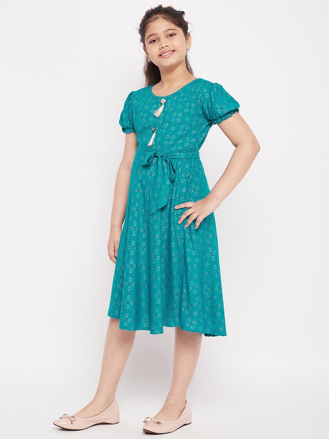 

KYDZI Girls Turquoise Blue Ethnic Motifs Ethnic Midi Dress