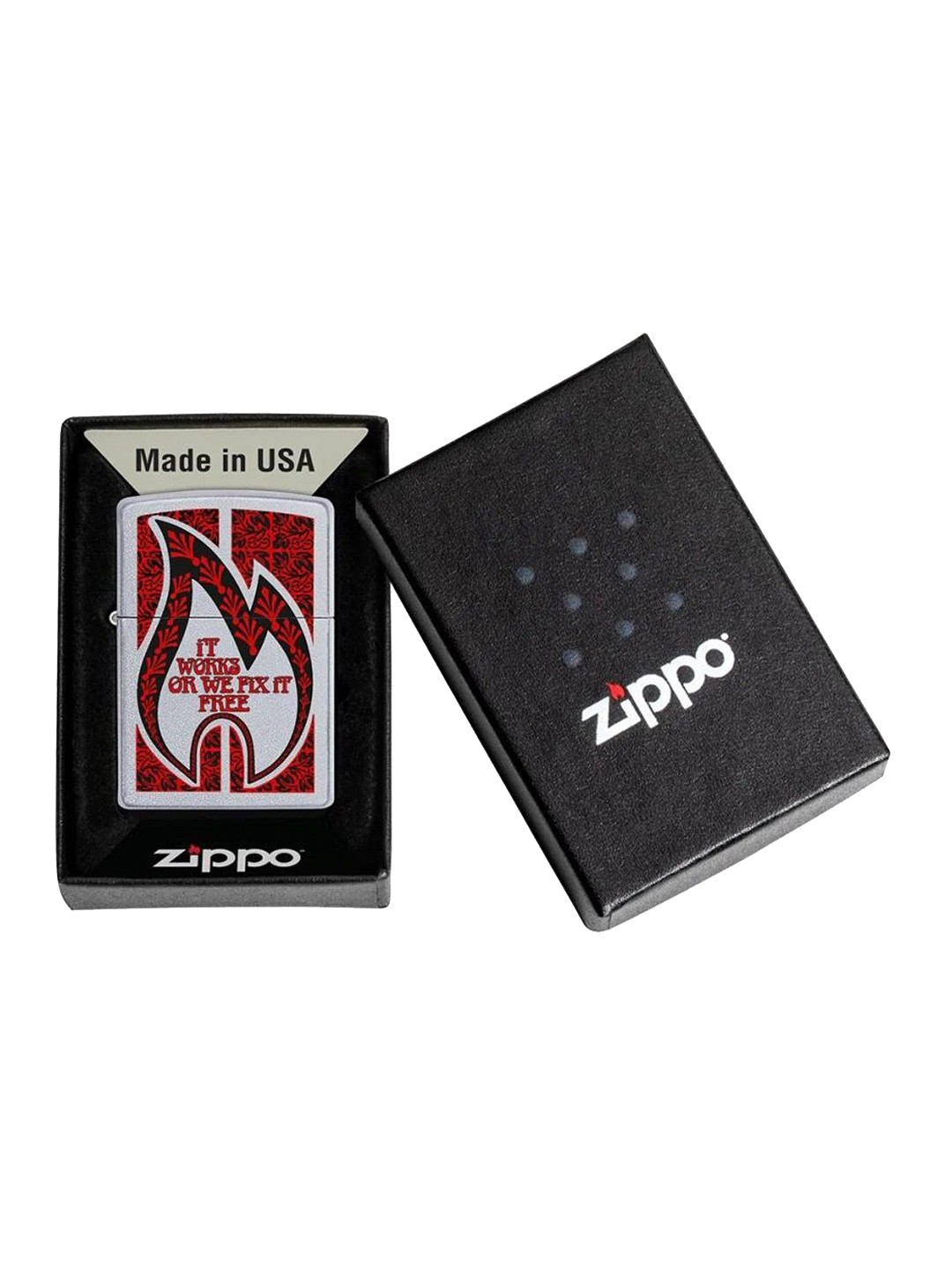 

Zippo Silver-Toned & Red Printed Satin Chrome Pocket Lighter