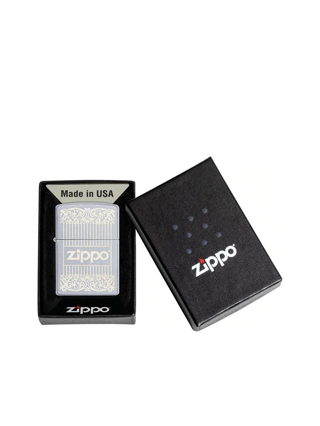 

Zippo Silver-Toned & White Printed Satin Chrome Pocket Lighter