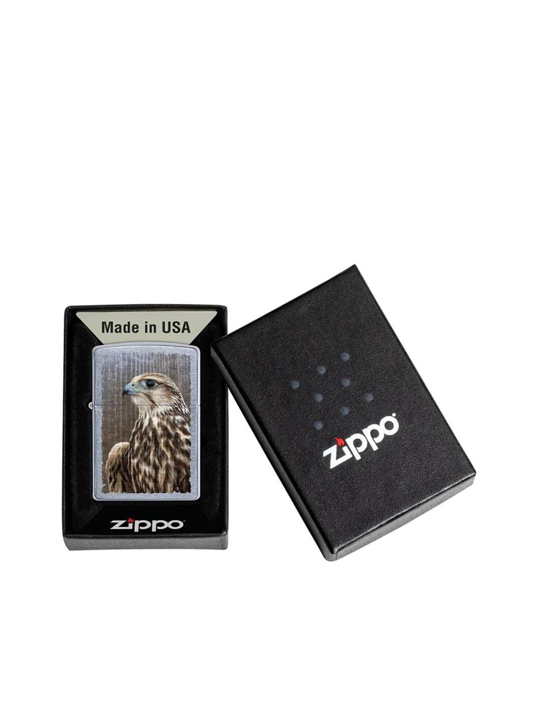 

Zippo Silver-Toned & Brown Printed Falcon Design Street Chrome Pocket Lighter