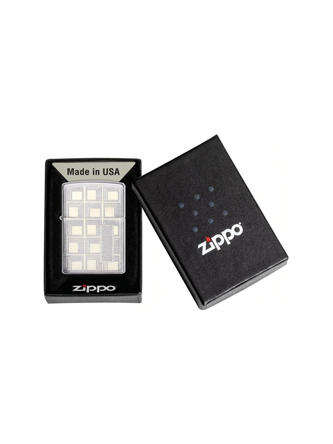 

Zippo Silver Toned Linear Boxes Pattern Pocket Lighter