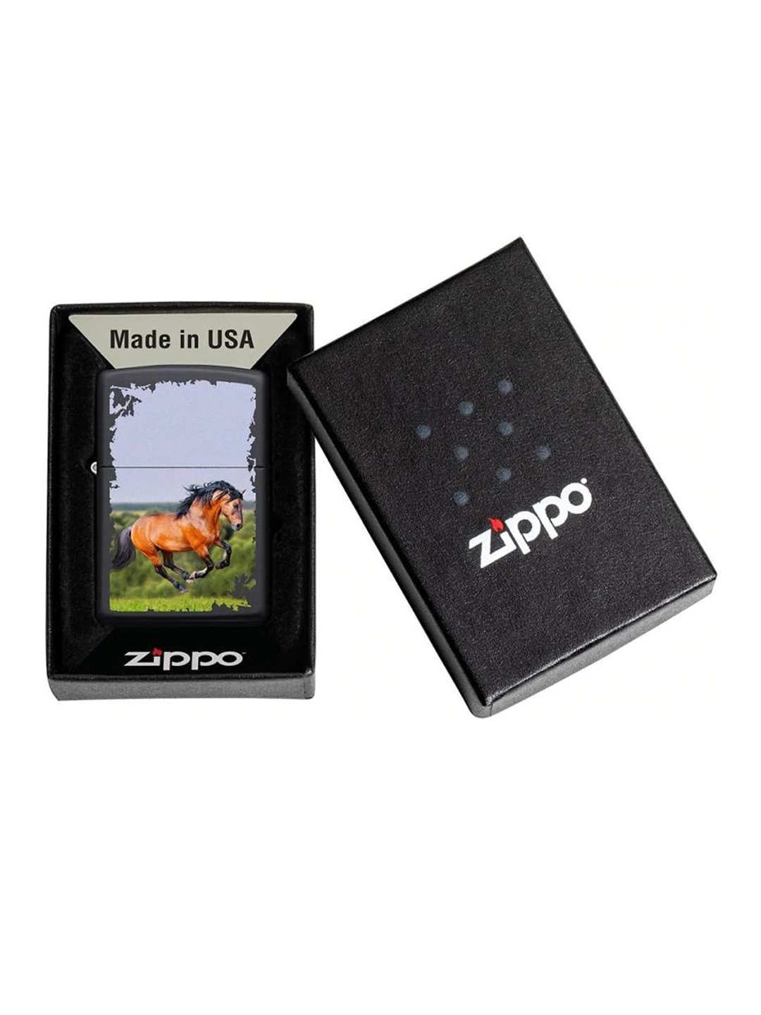 

Zippo Black & Brown Printed Horse Running Design Matte Pocket Lighter