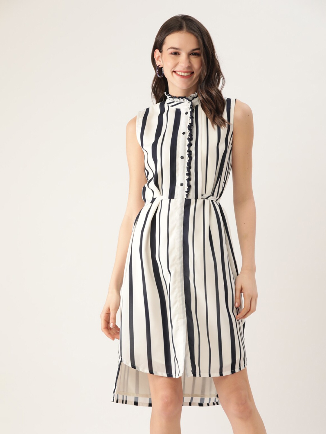 

shiloh White & Navy Blue Striped A-Line Dress