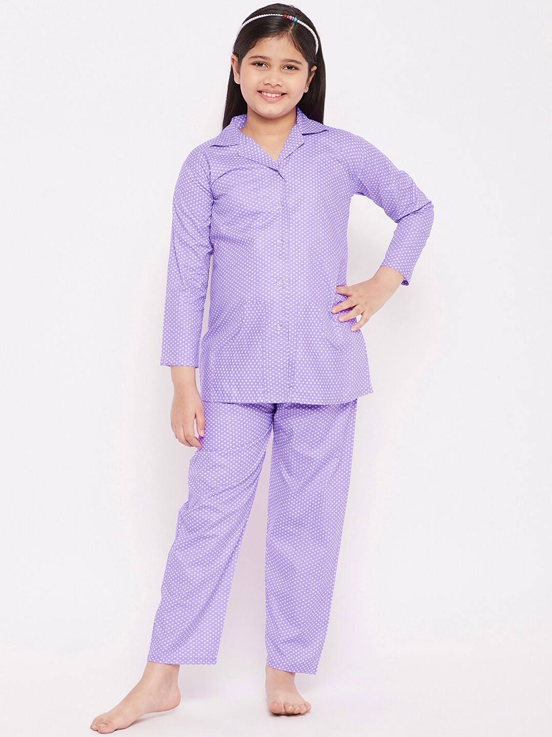 

KYDZI Girls Purple Printed Night suit