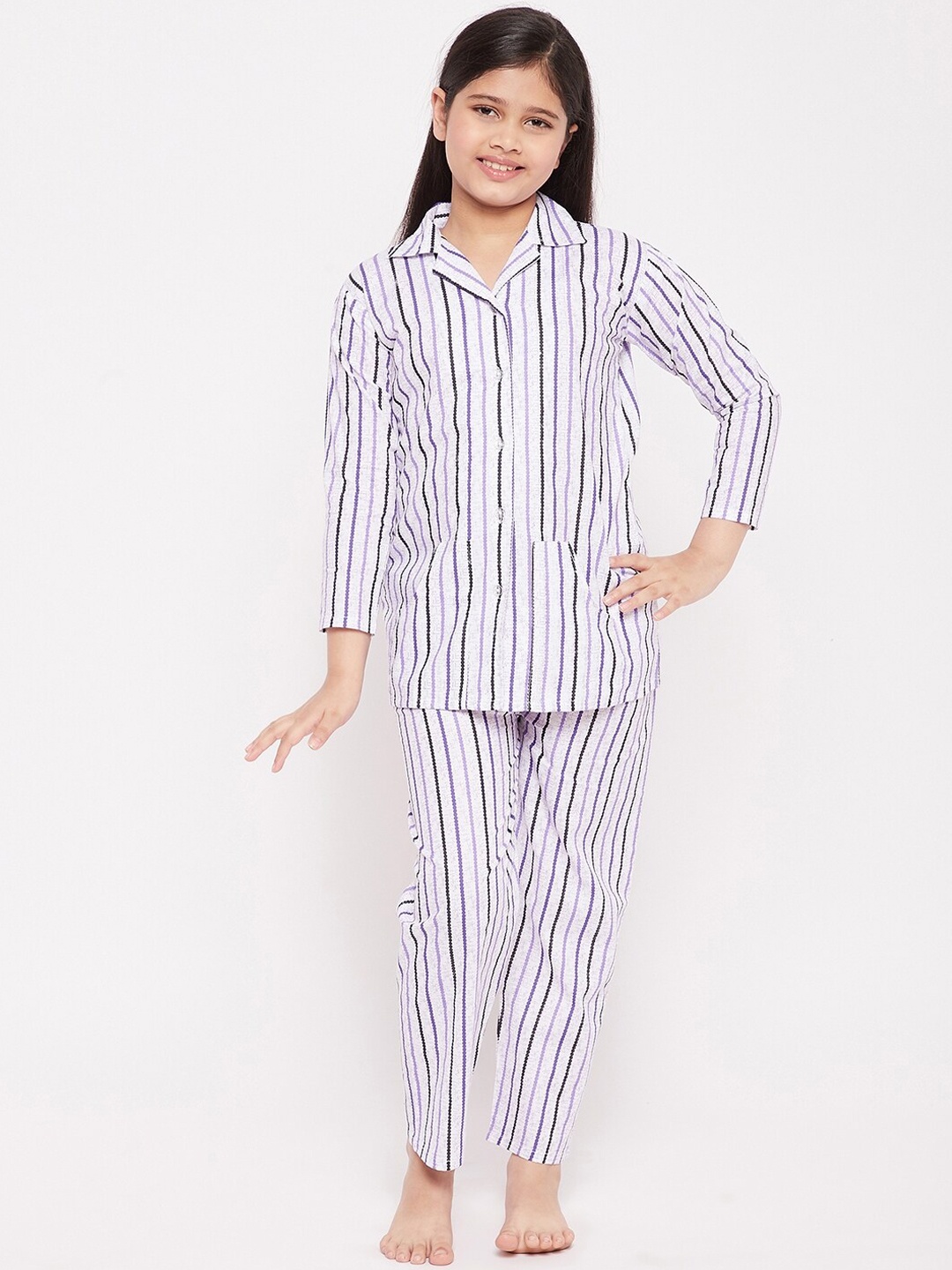 

KYDZI Girls Purple & Black Printed Pure Cotton Night suit