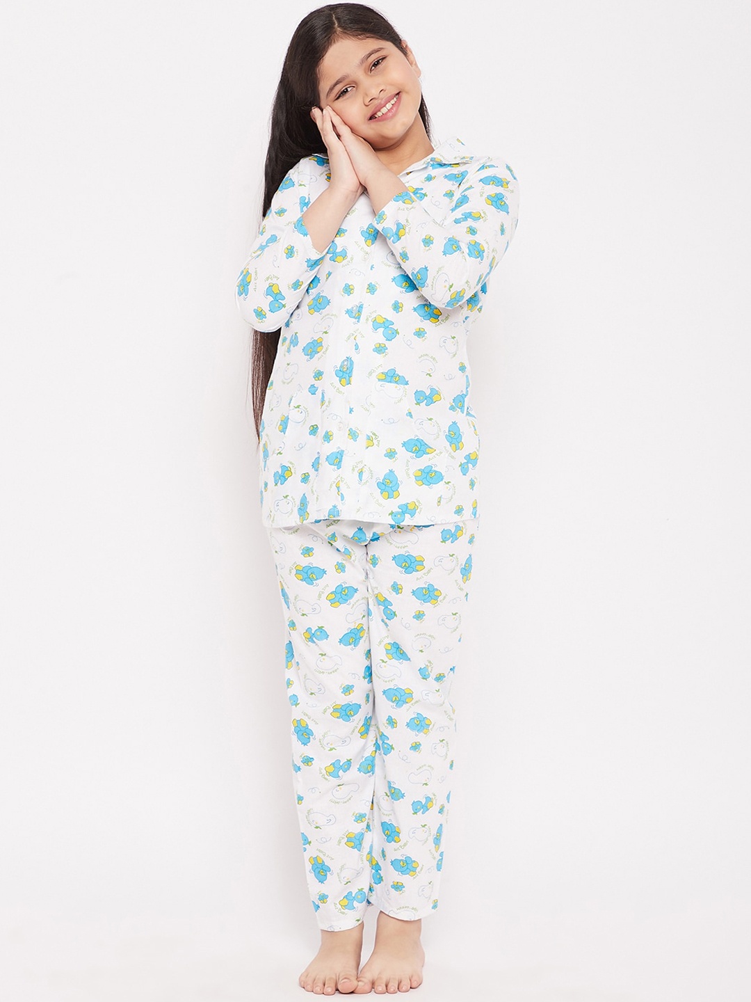 

KYDZI Girls Blue & White Printed Night suit