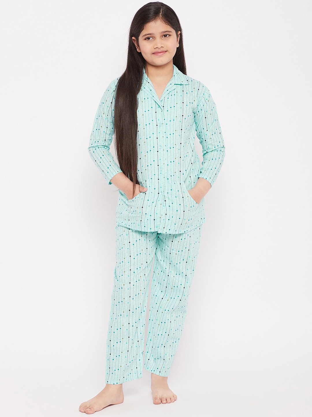 

KYDZI Girls Blue Printed Cotton Night suit