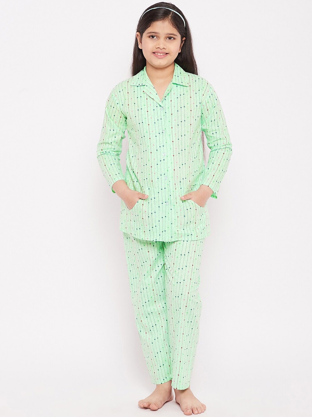 

KYDZI Girls Sea Green Printed Night suit