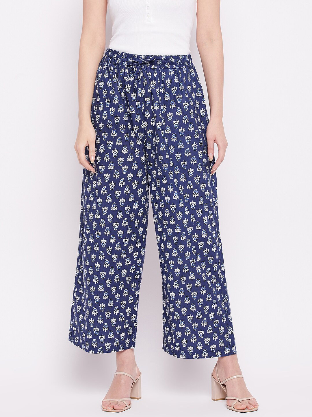 

TULIP 21 Women Blue & Off-White Ethnic Motifs Printed Cotton Palazzos