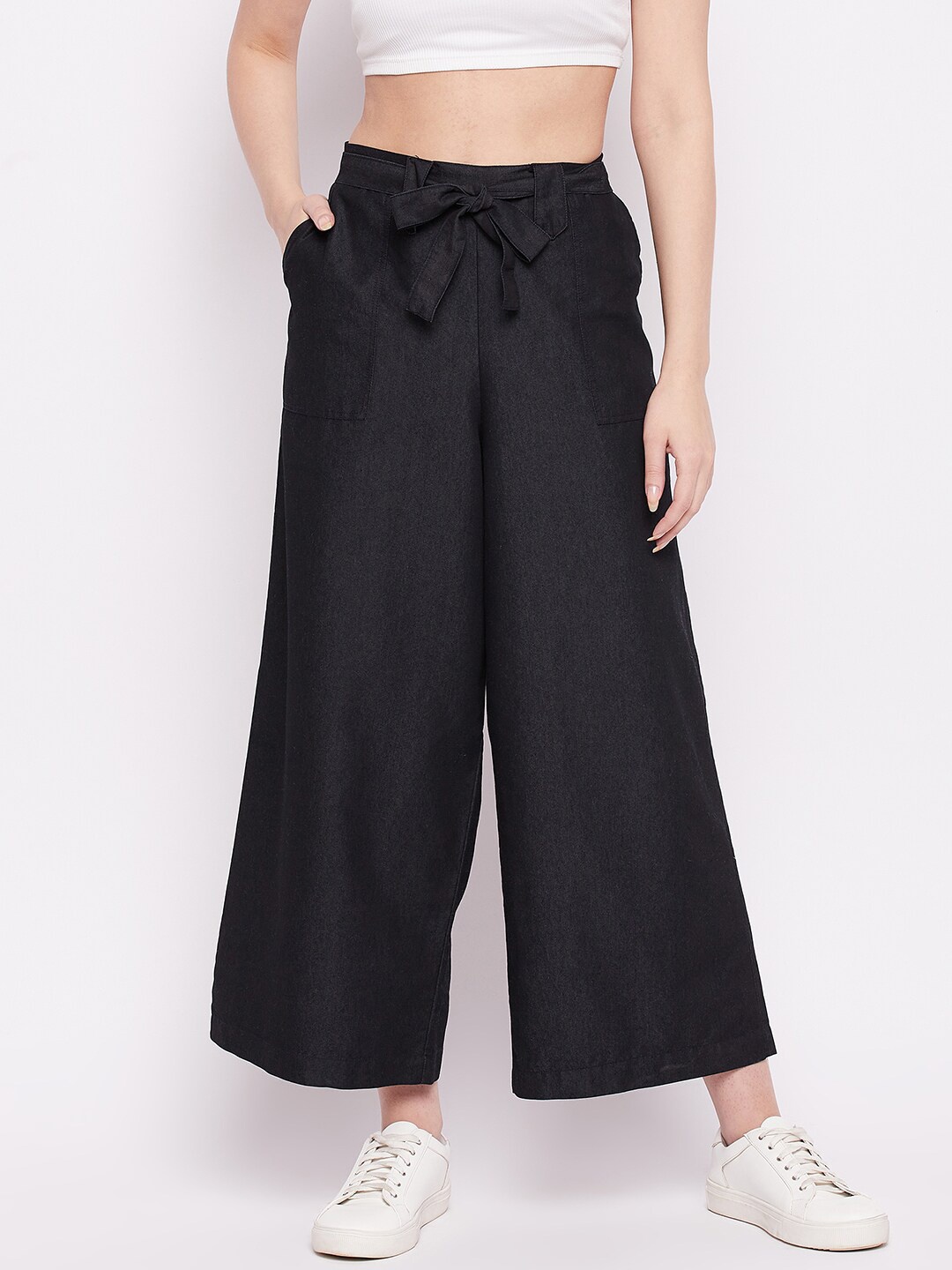 

TULIP 21 Women Charcoal Knitted Denim Palazzos