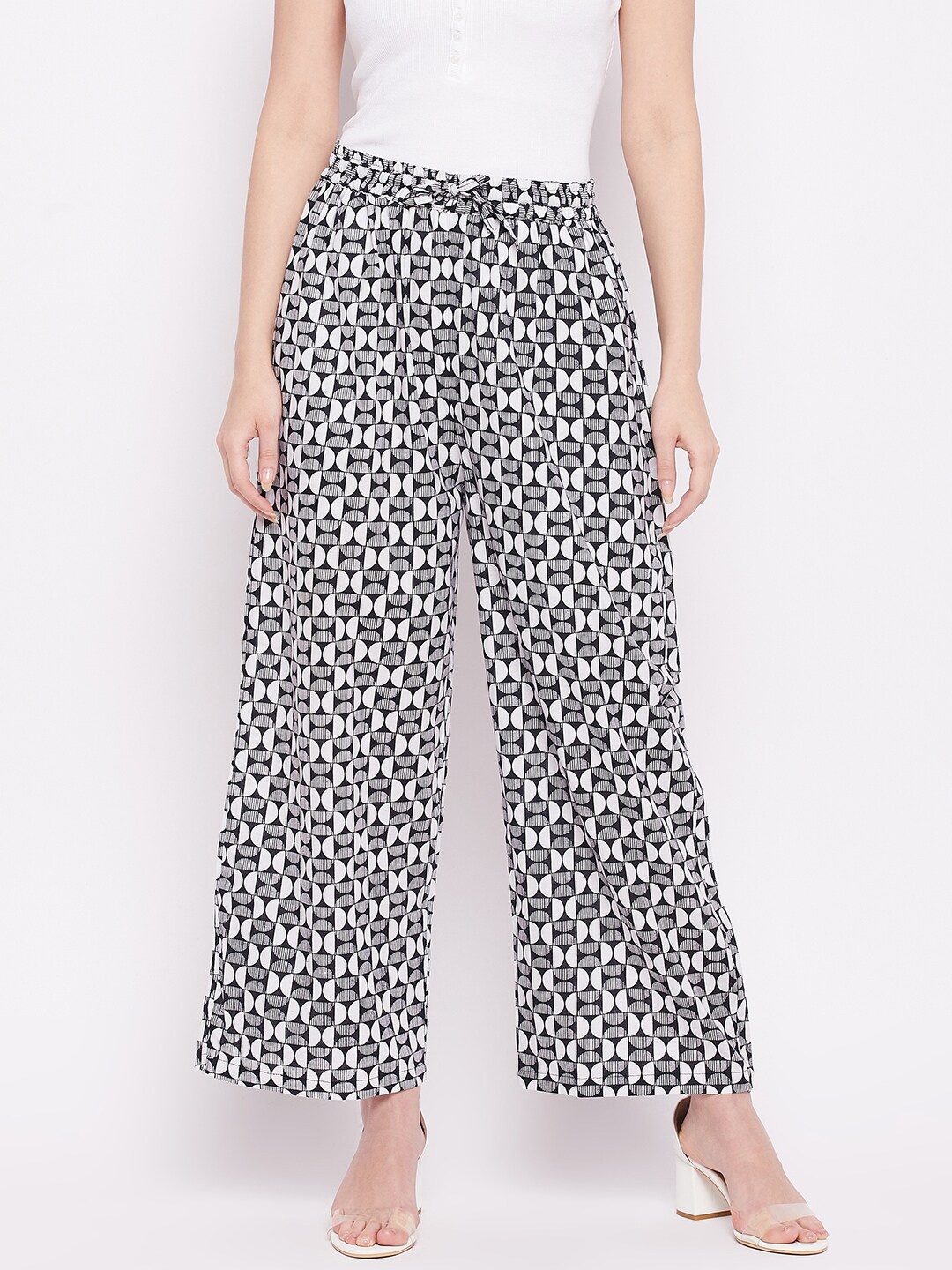 

TULIP 21 Women Black & White Printed Knitted Palazzos