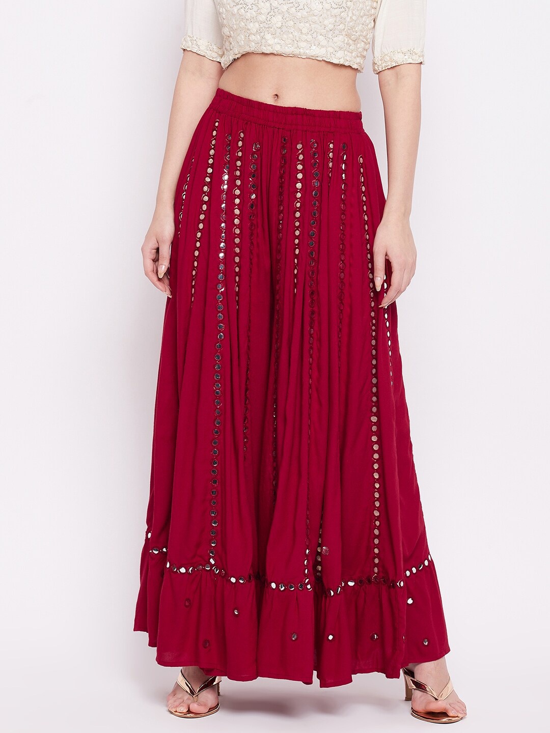 

TULIP 21 Women Maroon Embellished Flared Ethnic Palazzos