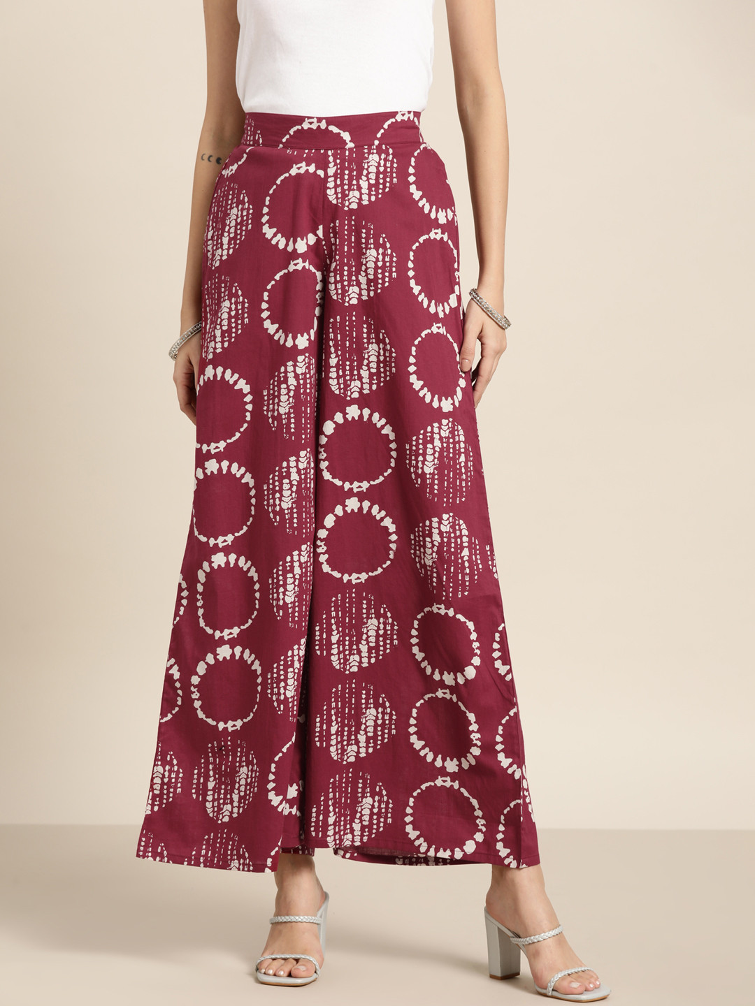 

Moda Rapido Women Maroon & White Printed Palazzos