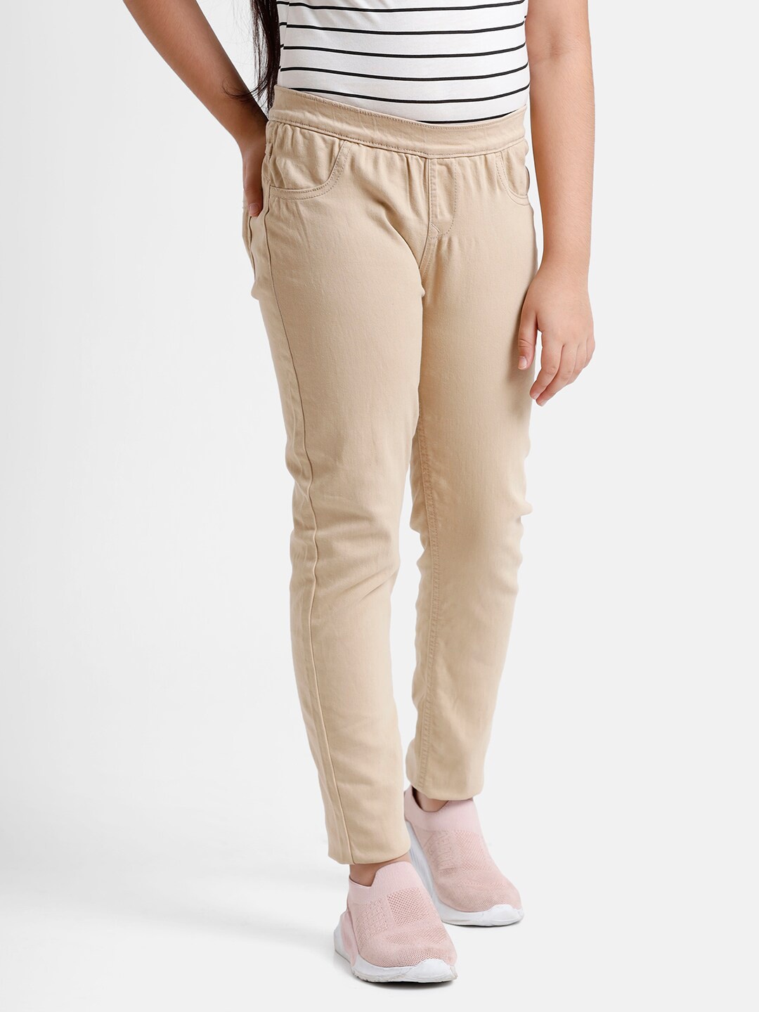 

De Moza Girls Beige Solid Skinny-Fit Jeggings