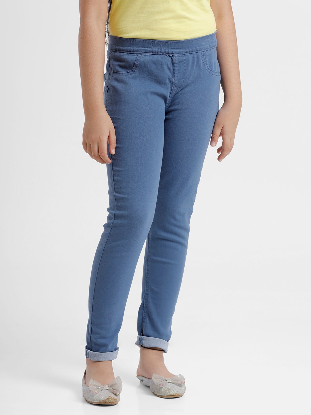 

De Moza Girls Blue Skinny Fit Solid Jeggings