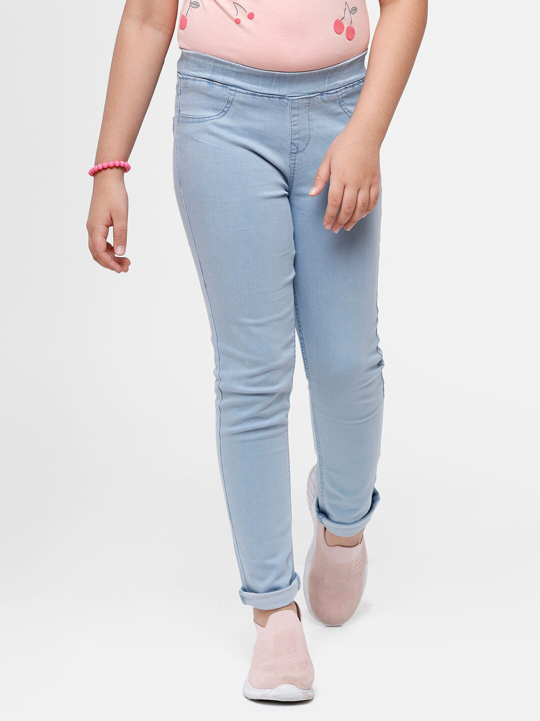 

De Moza Girls Blue Solid Cotton Jeggings