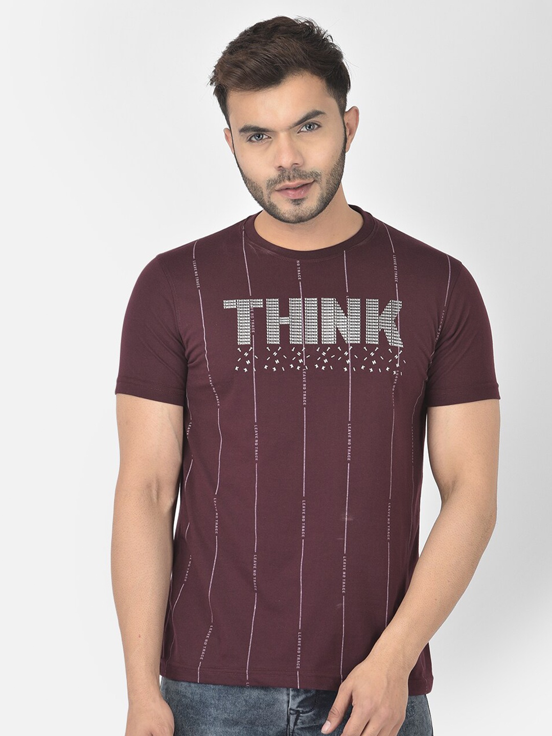 

COBB Men Burgundy Typography Printed T-shirt
