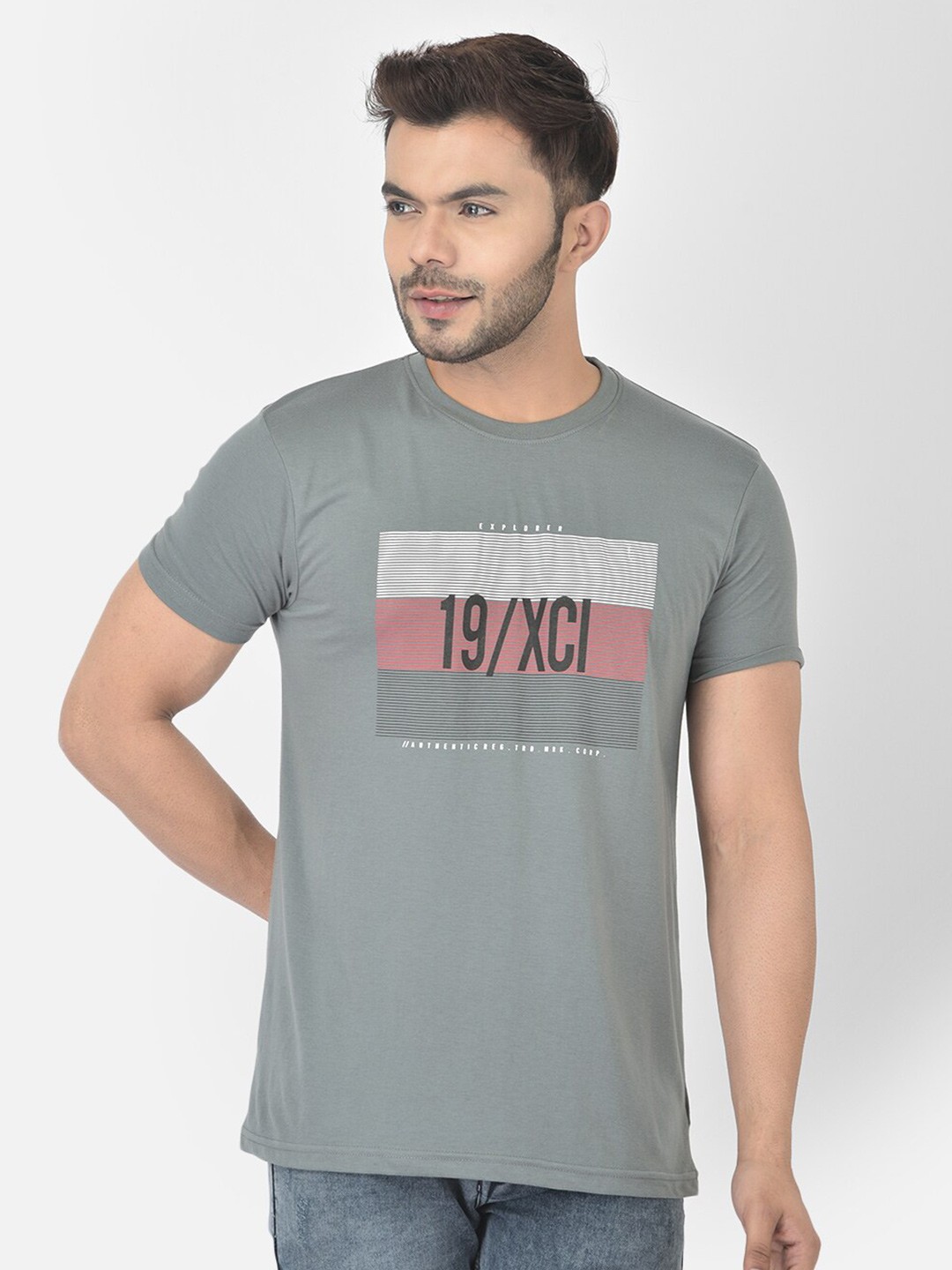 

COBB Men Grey Printed Cotton T-shirt