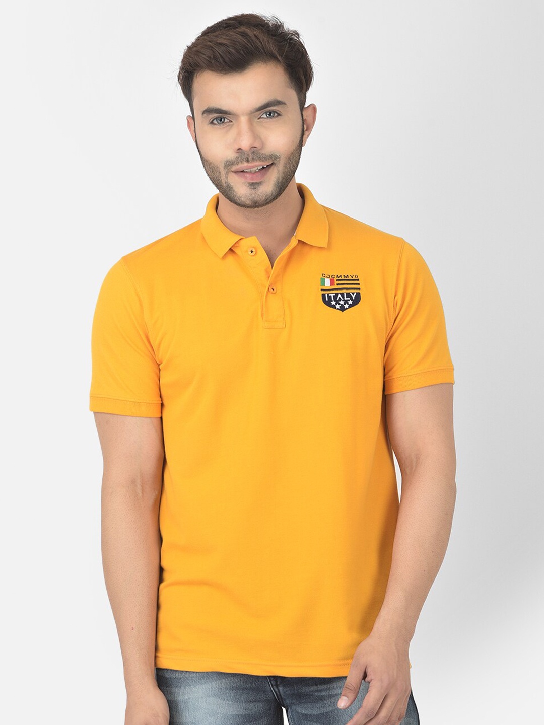 

COBB Men Mustard Yellow Polo Collar T-shirt