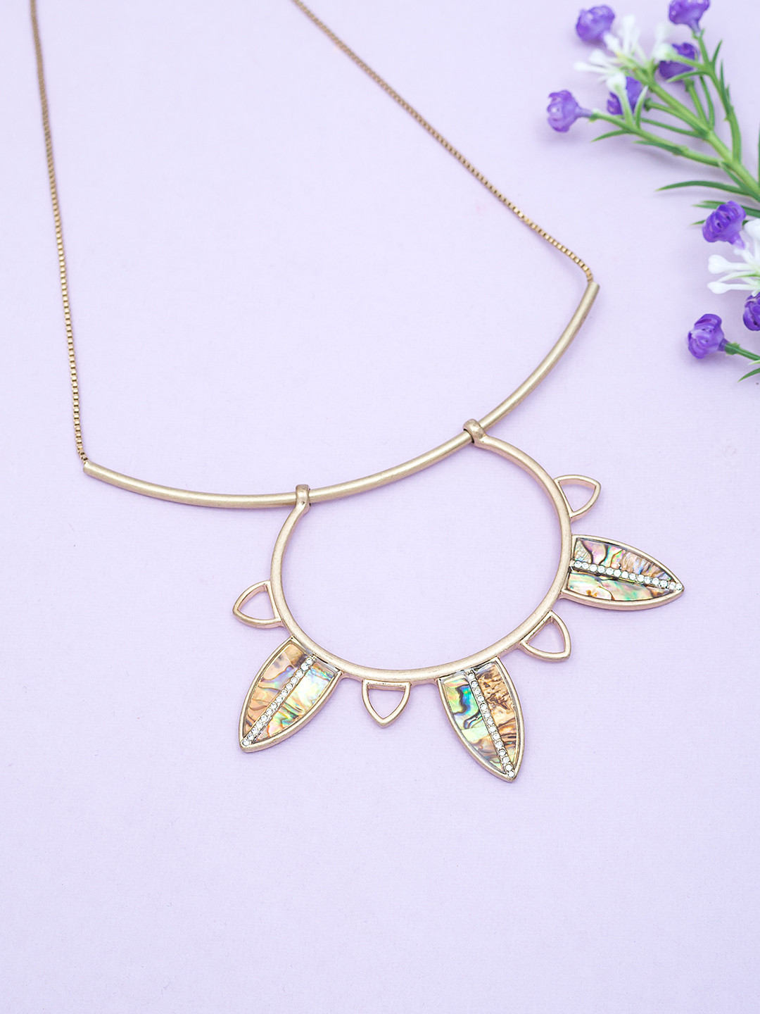 

Golden Peacock Gold-Plated Leaf-Shaped Necklace