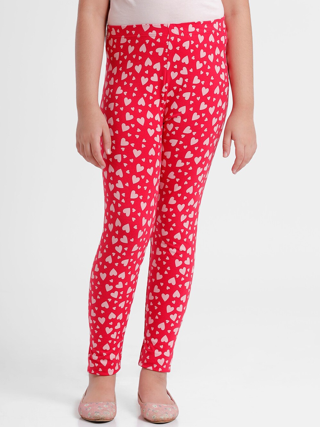 

De Moza Girls Red Printed Ankle-Length Leggings