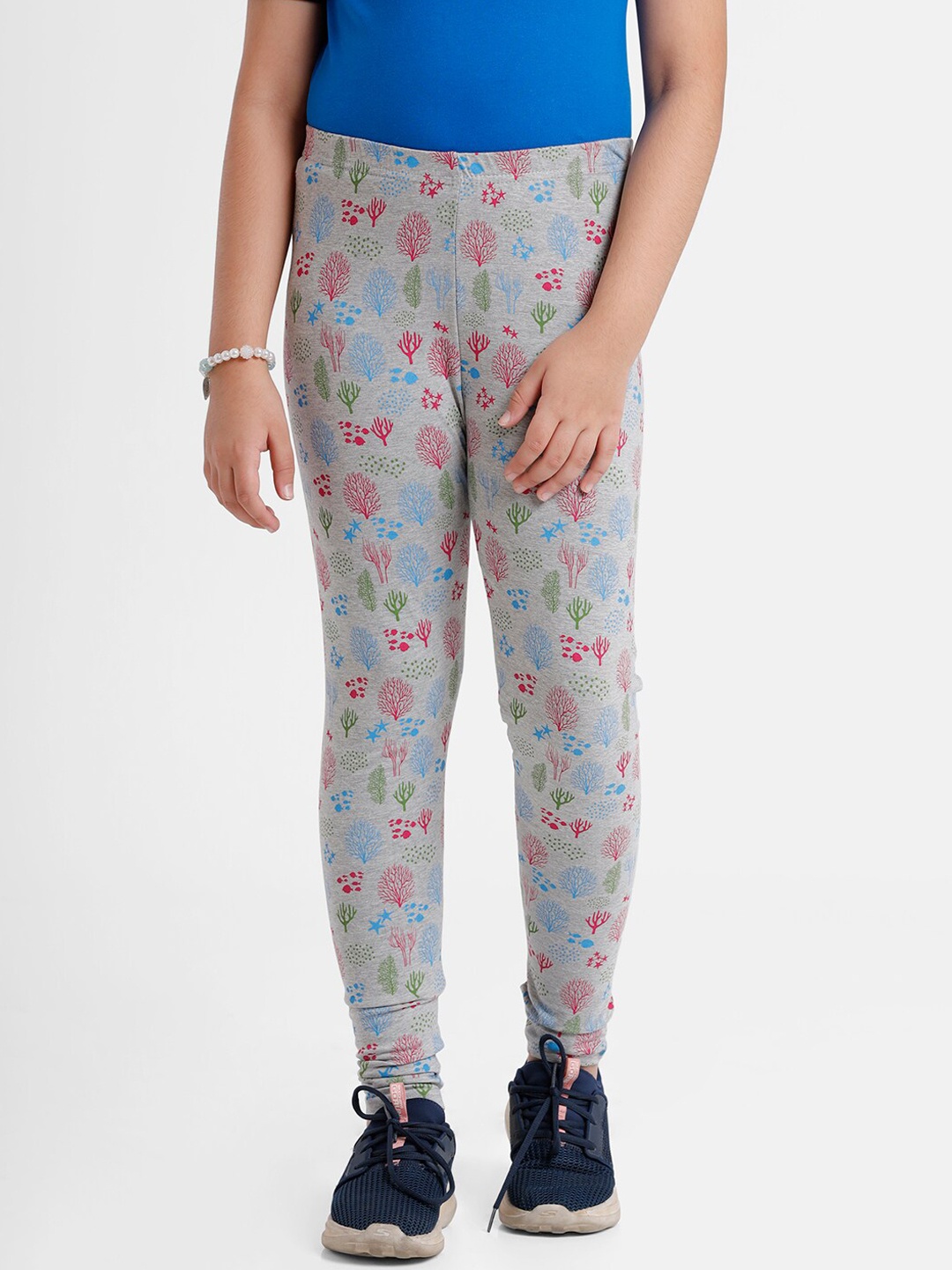 

De Moza Girls Grey Melange Printed Leggings