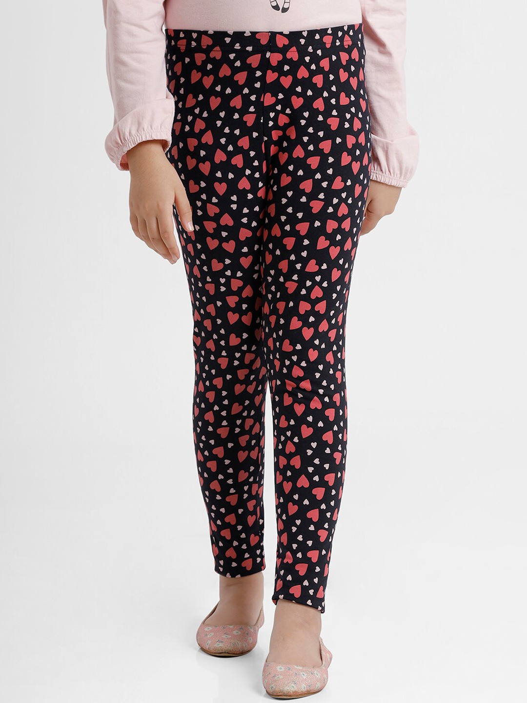 

De Moza Girls Black & Red Printed Cotton Ankle Length Leggings