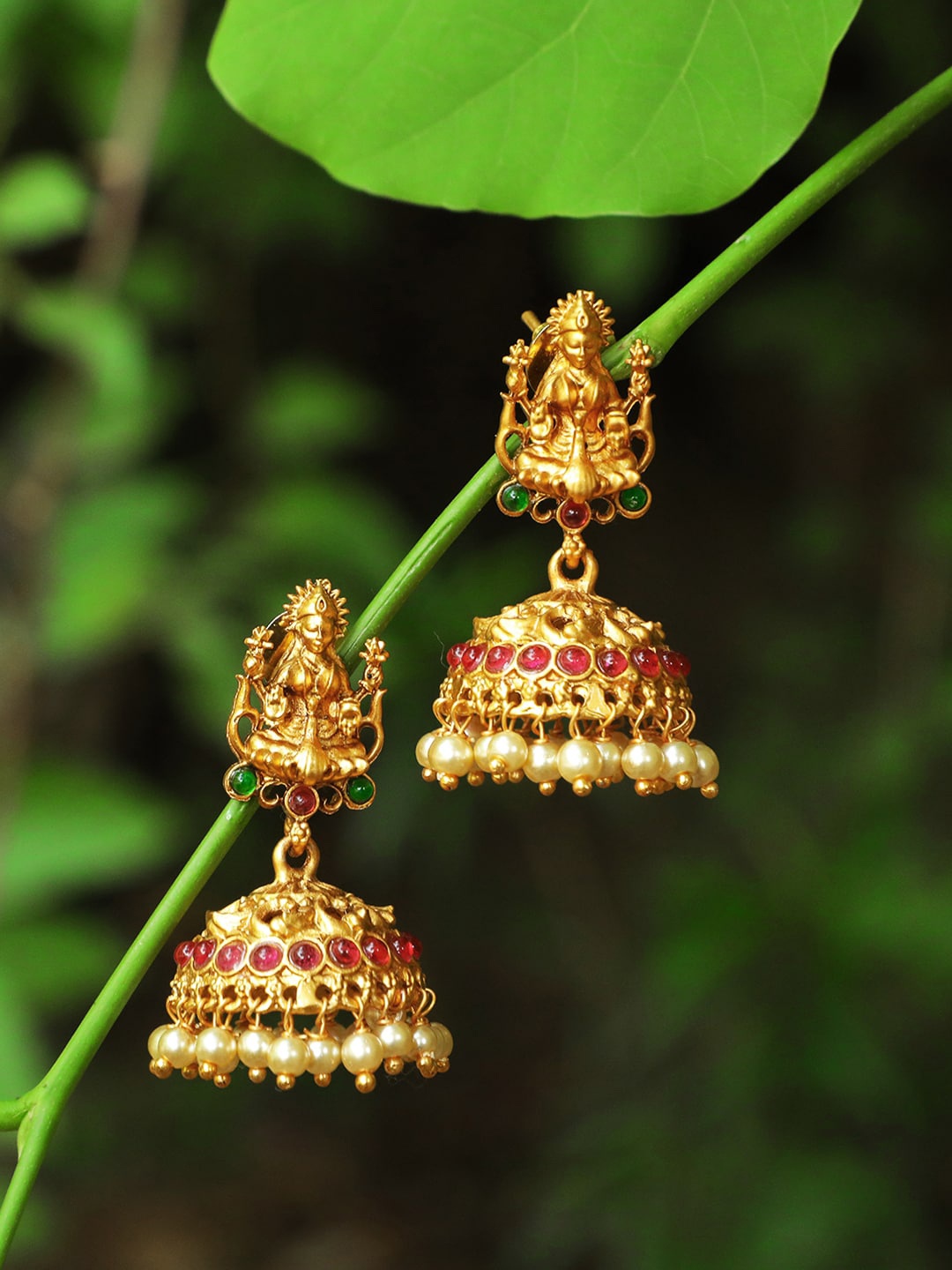 

Adwitiya Collection Gold-Plated Dome Shaped Jhumkas Earrings