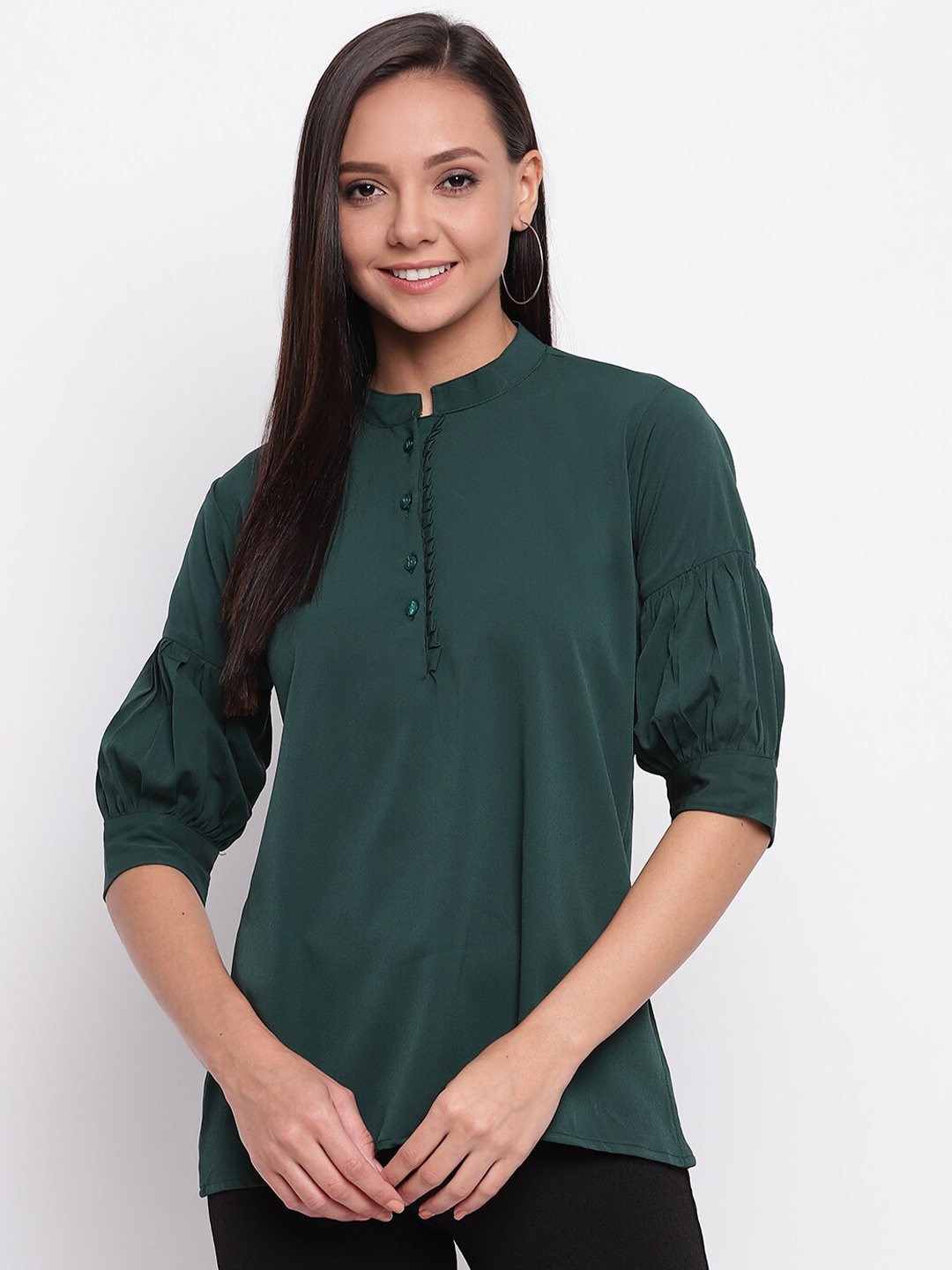 

Mayra Green Mandarin Collar Top
