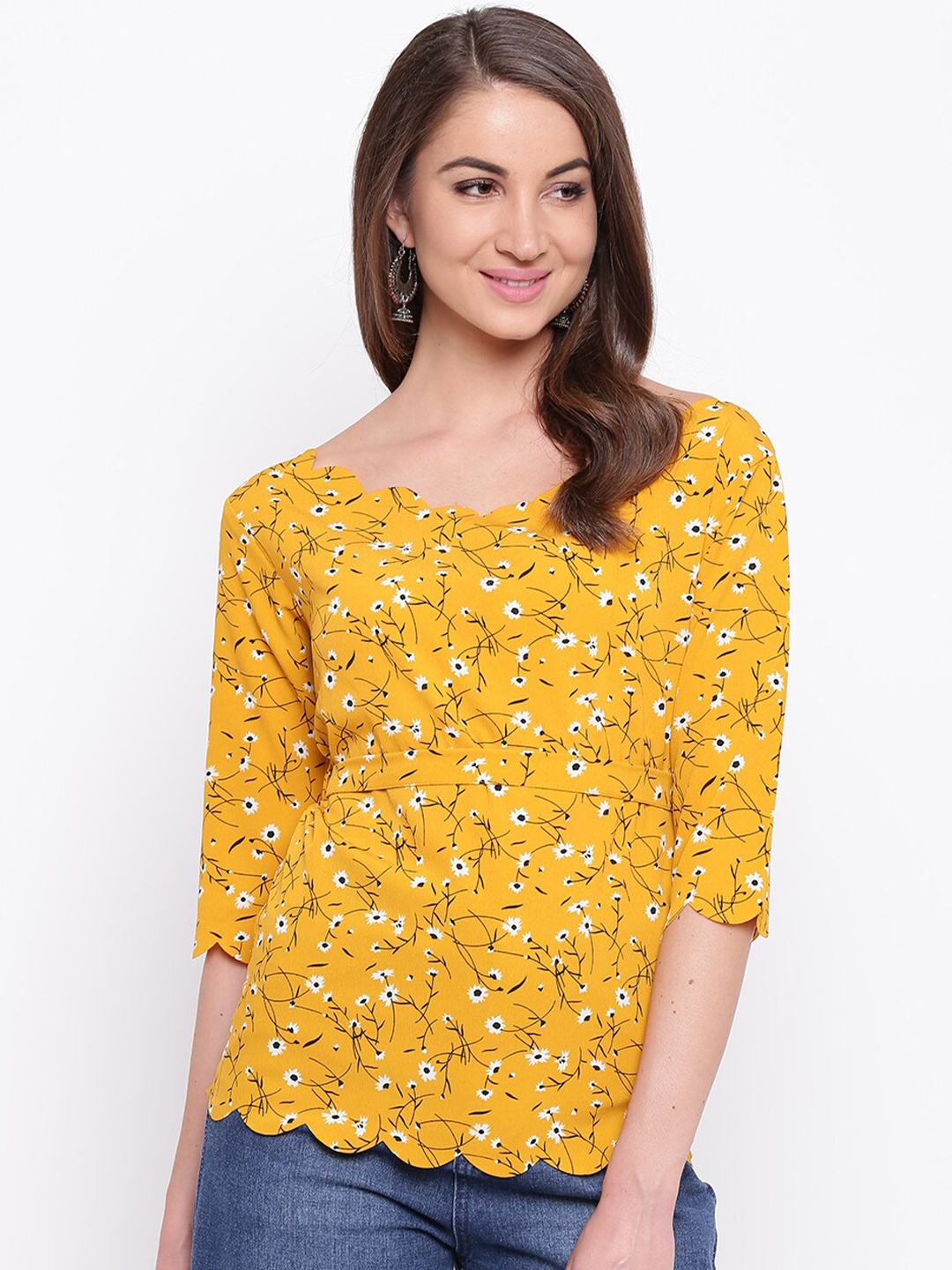 

Mayra Women Yellow Floral Printed Top