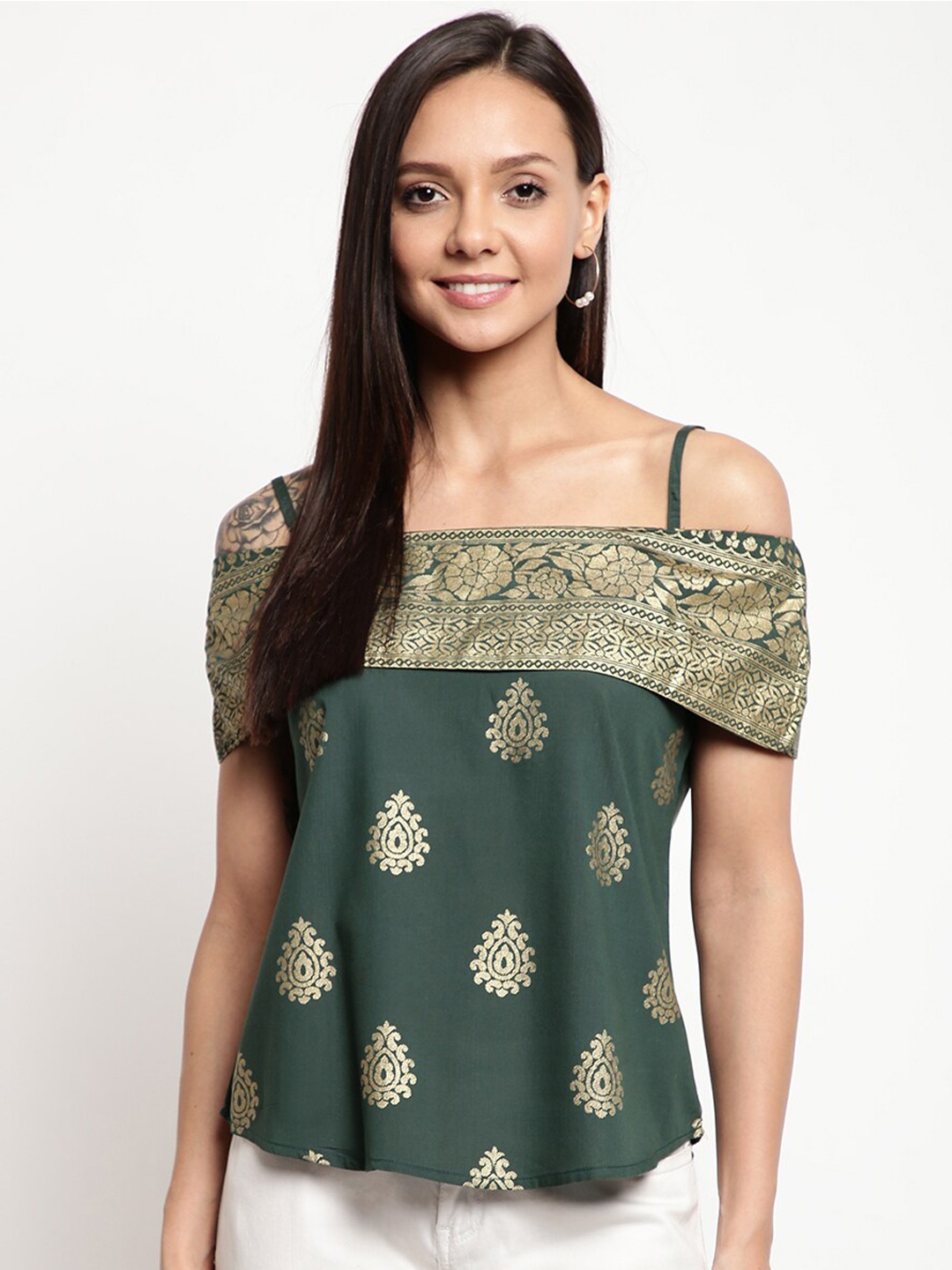 

Mayra Green Print Pure Silk Top