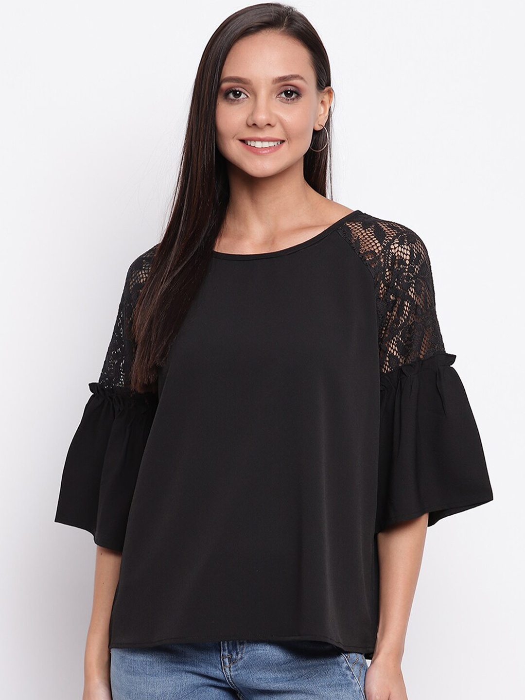 

Mayra Black Bell Sleeves Top