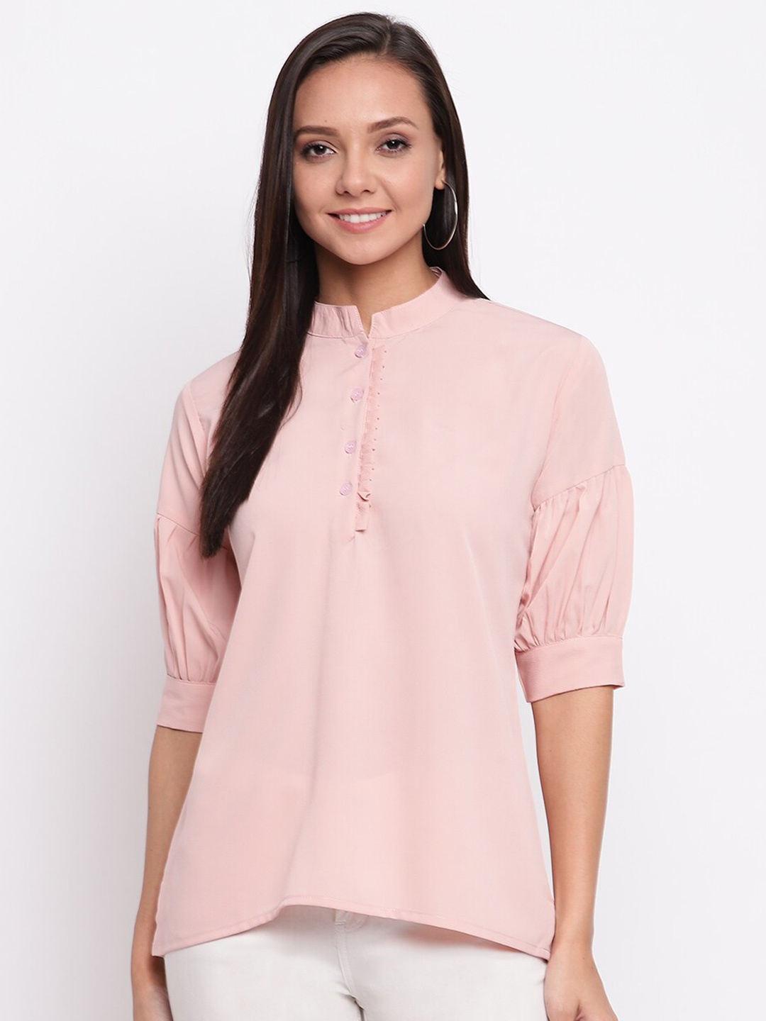 

Mayra Pink Peach Collar Shirt Style Top