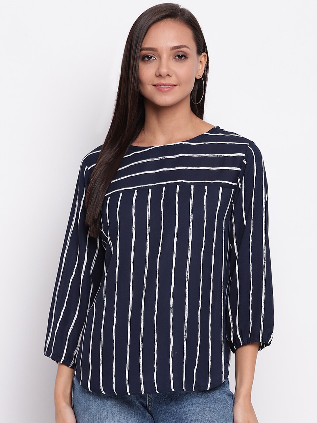 

Mayra Navy Blue Striped Top