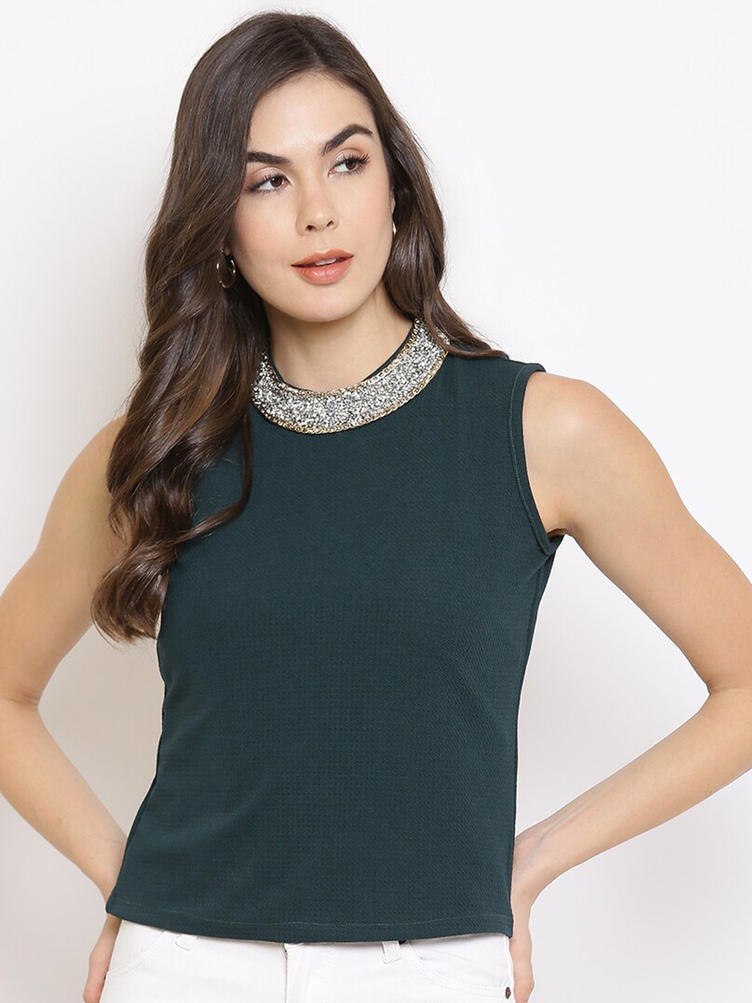 

Mayra Green Embellished Top
