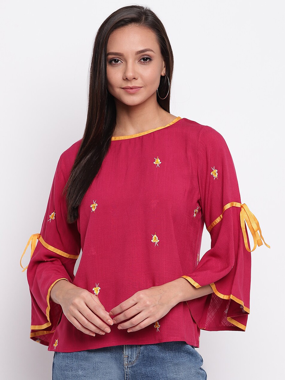 

Mayra Fuchsia & Yellow Floral Embroidered Top