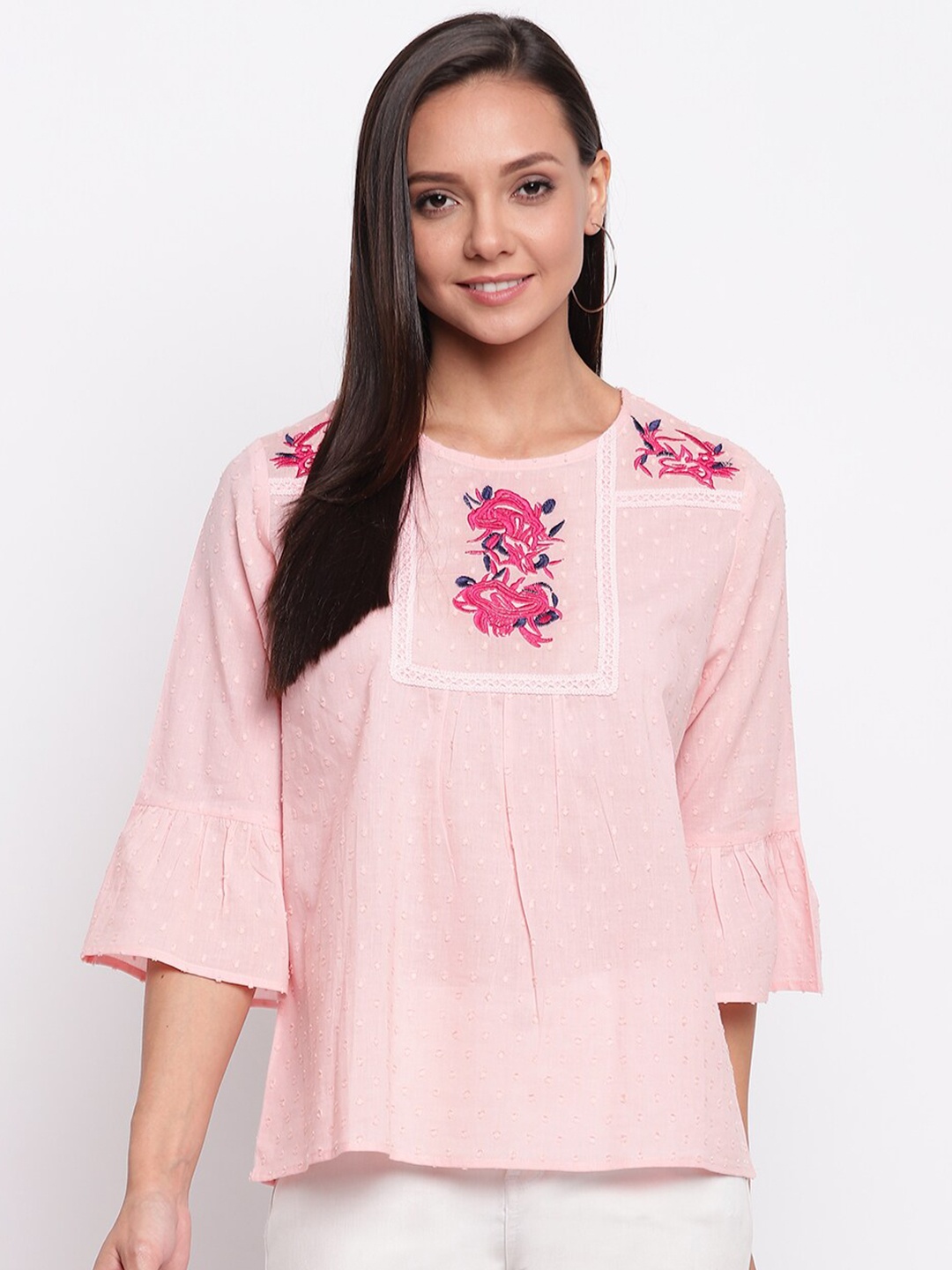 

Mayra Pink Floral Embroidered Top