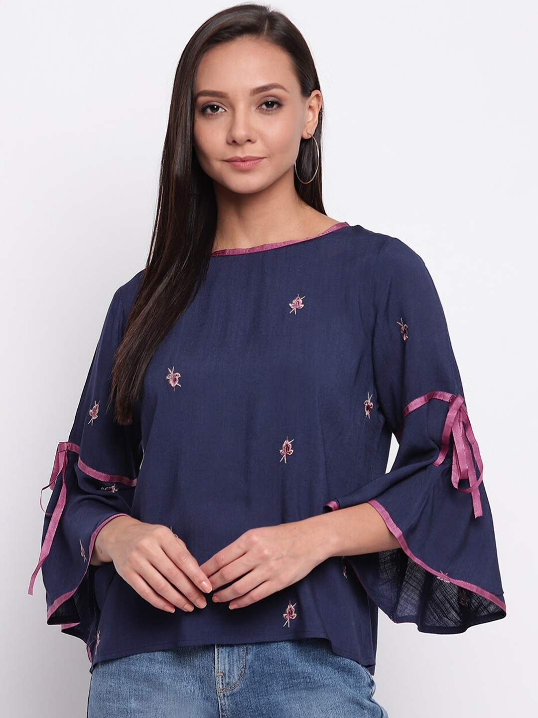 

Mayra Blue Floral Embroidered Top